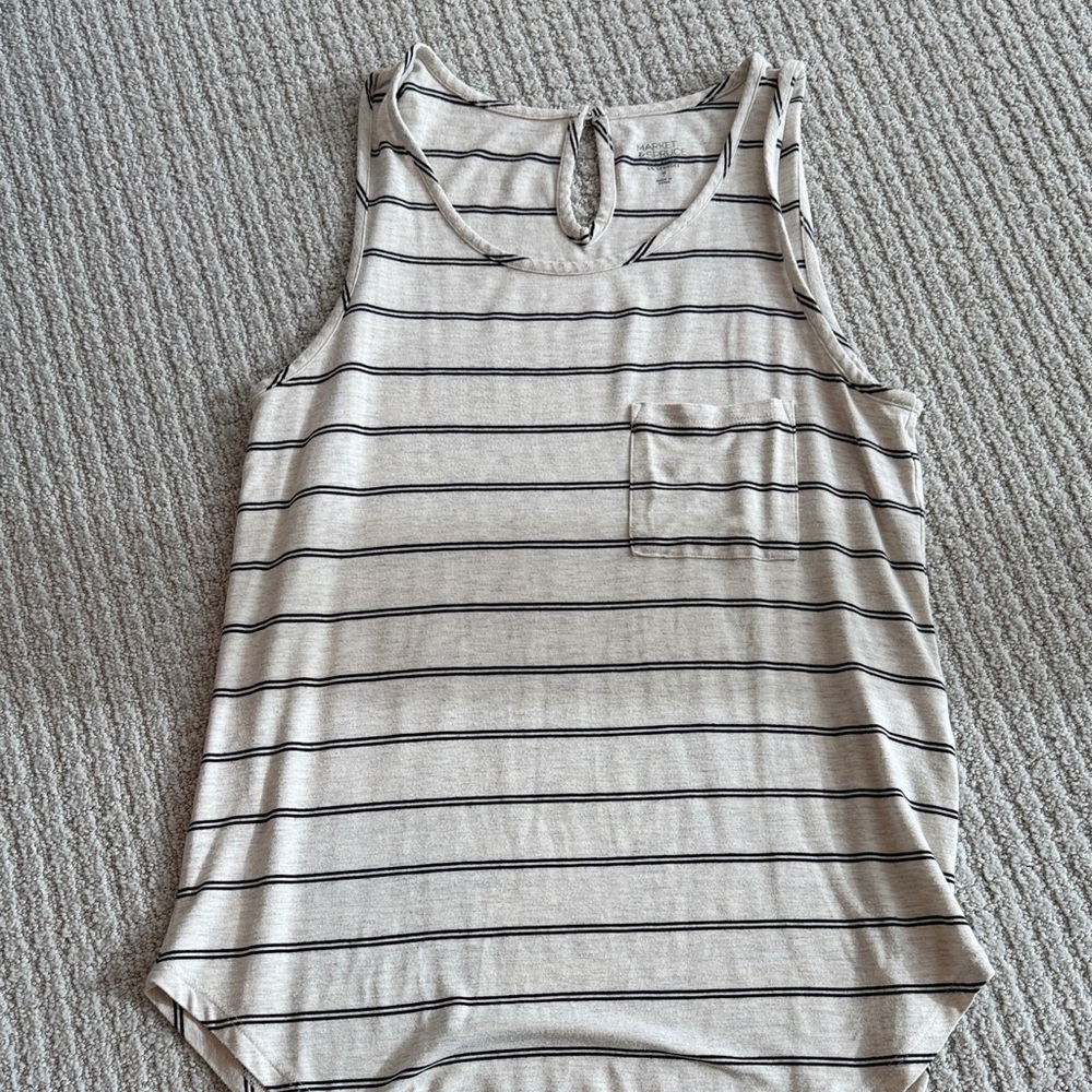 Market & Spruce Beige and Black Striped Tank Top